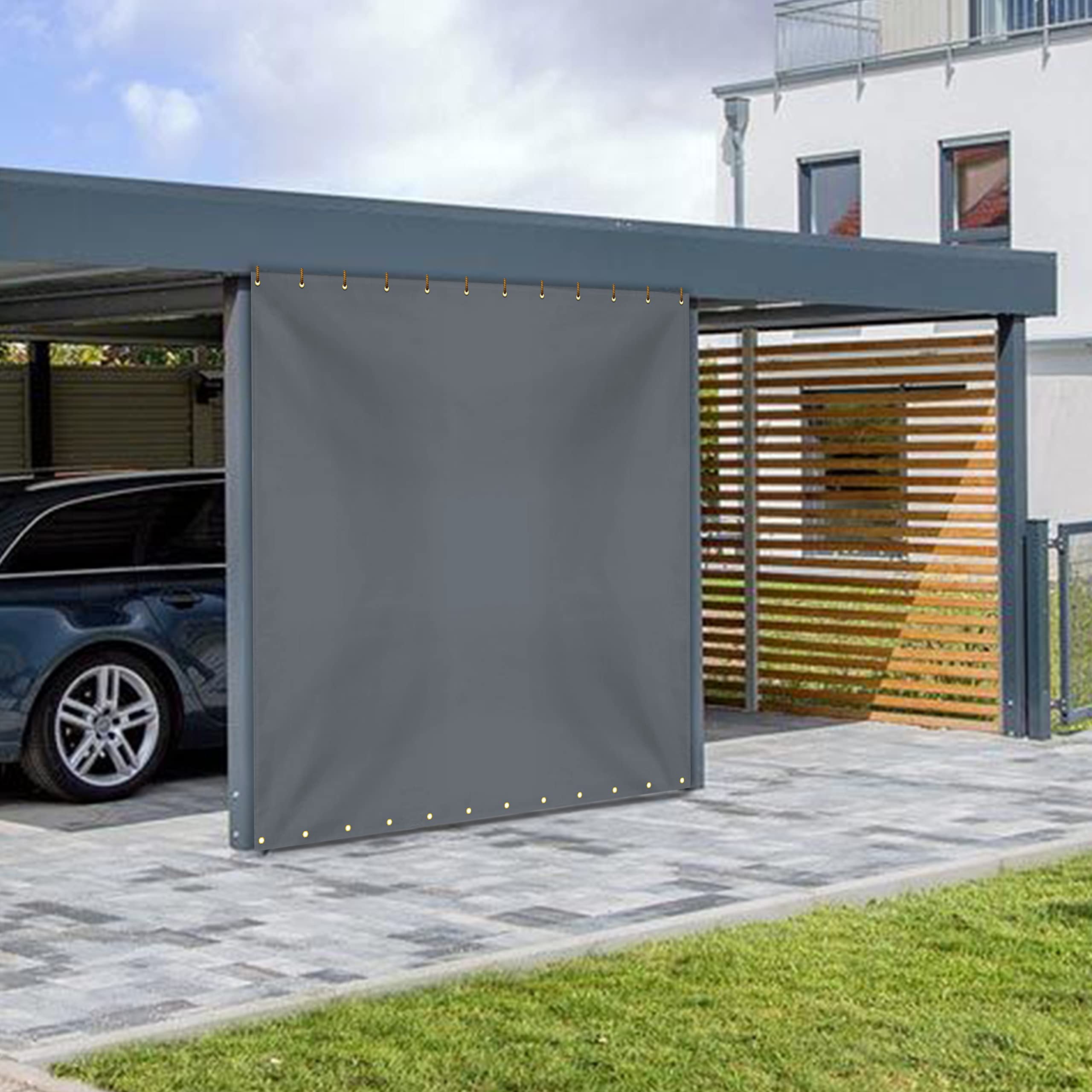 Covers & all Outdoor Vinyl Curtain, 12 Oz Waterproof UV & Weather Resistant Blackout Drapes for Patio Cabana Pergola Gazebo Porch, Rustproof Grommets Top & Bottom every 6” Inches (8'H x 10'W, Gray)