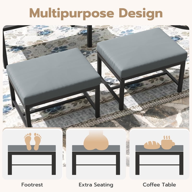 MRUAKA 6-Piece Outdoor Patio Conversation Set, Metal Frame Furniture Sofa with Armchairs & Coffee Table, Weather-Resistant Cushions for Balcony, Deck, Poolside Gray