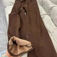 thumbnail image 3 of Women’s High-Waist Fleece-Lined Wide-Leg Jeans Brown Thickened Warm Loose Fit Straight Pants Winter Casual Fashion Slimming Streetwear Denim Trousers, 3 of 6