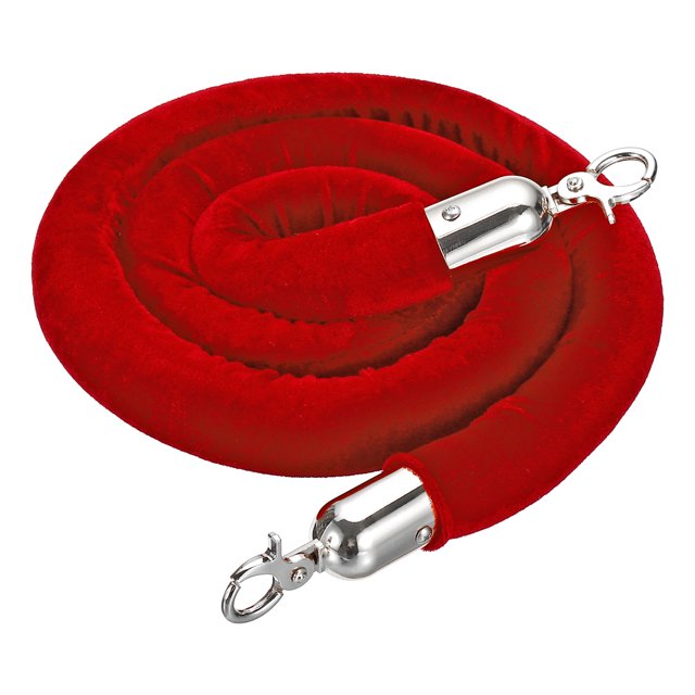 Unique Bargains 5 Feet Red Velvet Stanchion Rope, Crowd Control Barrier Rope with Snap Hook, Silver