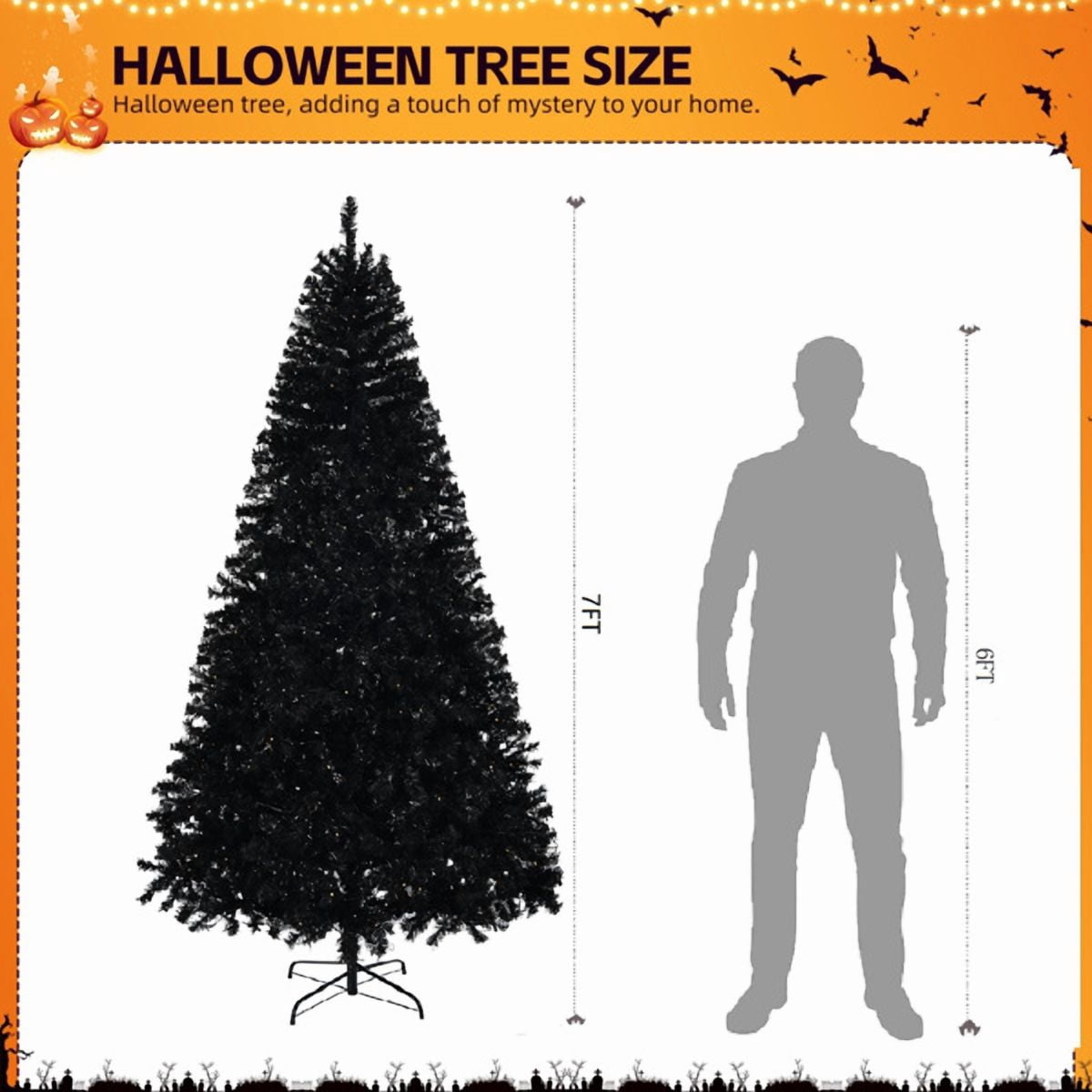 7ft Black Pre-lit Christmas Tree with 400 LED Lights & Remote, 1250 Branch Tips, Hinged Xmas Pine Tree for Home/Office Holiday