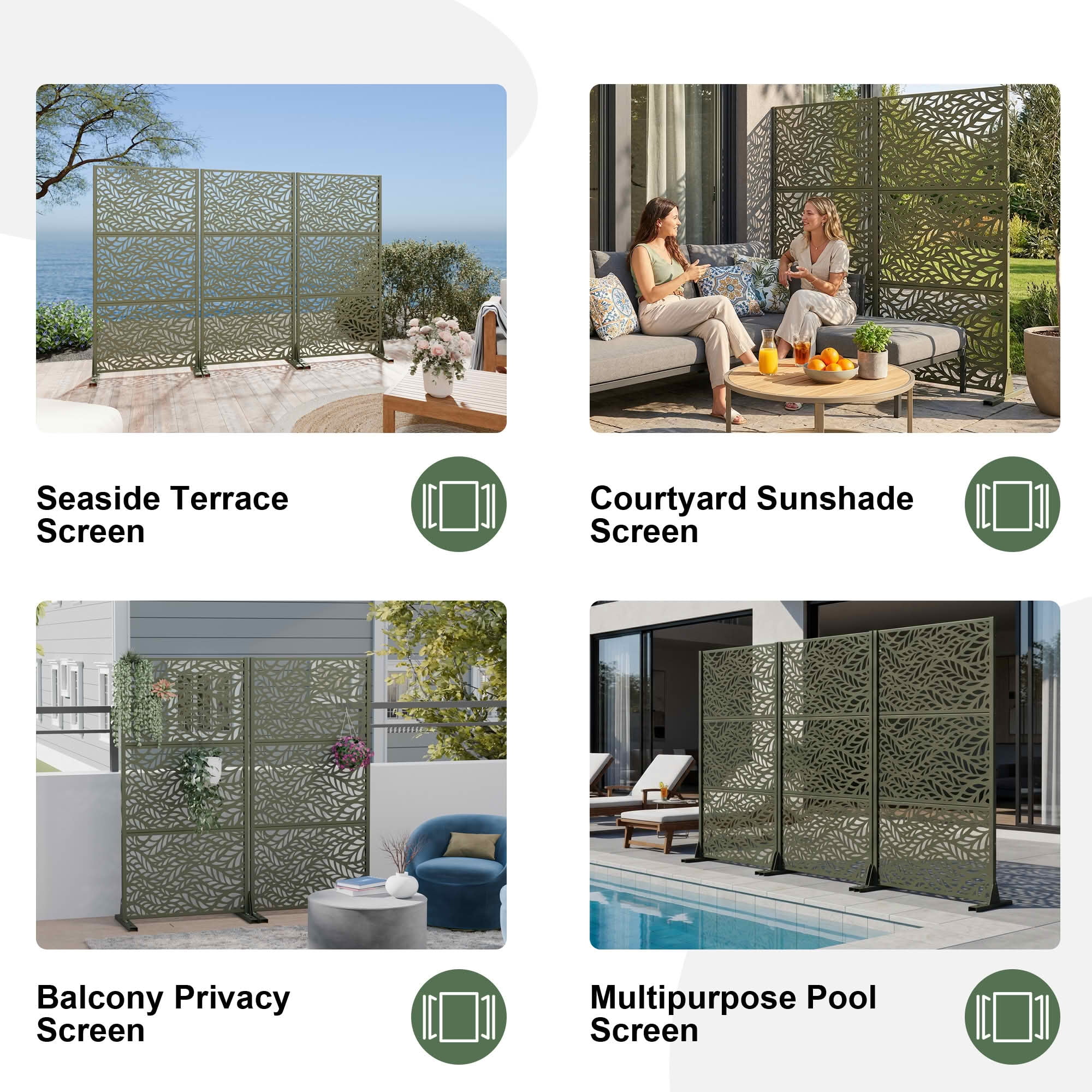 MAYEERTY Olive Grey Rectangular Galvanized Metal Privacy Screen, Outdoor Garden Patio, 59×30×16in, 3 Panels