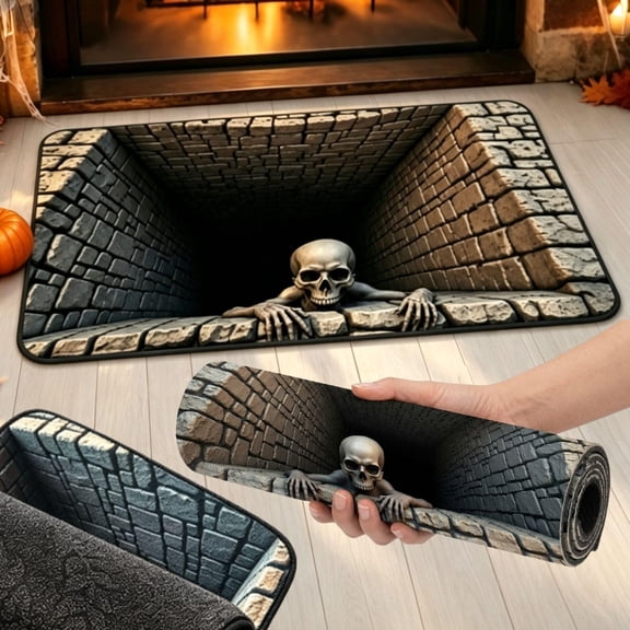 3D Halloween Door Mat, Deep Vortex Illusion Rug, Non-Slip Soft