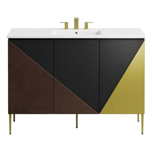 Modway Alchemist 48" Single Sink Modern Wood Bathroom Vanity in White and Black