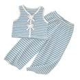 thumbnail image 4 of FRSASU Girls Summer 2 Piece Outfits BowTie Front Sleeveless Vest Tops with Wide Leg Pants Striped Knit Matching Sets Sky Blue, 4 of 9