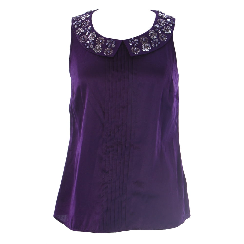 Boden - BODEN Women's Embellished Collar Top US Sz 2 Dark Purple ...
