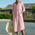 thumbnail image 2 of Womens Loose Cotton Linen Pocket Pullover Ladies Dress Summer Party Shift Dress, 2 of 2