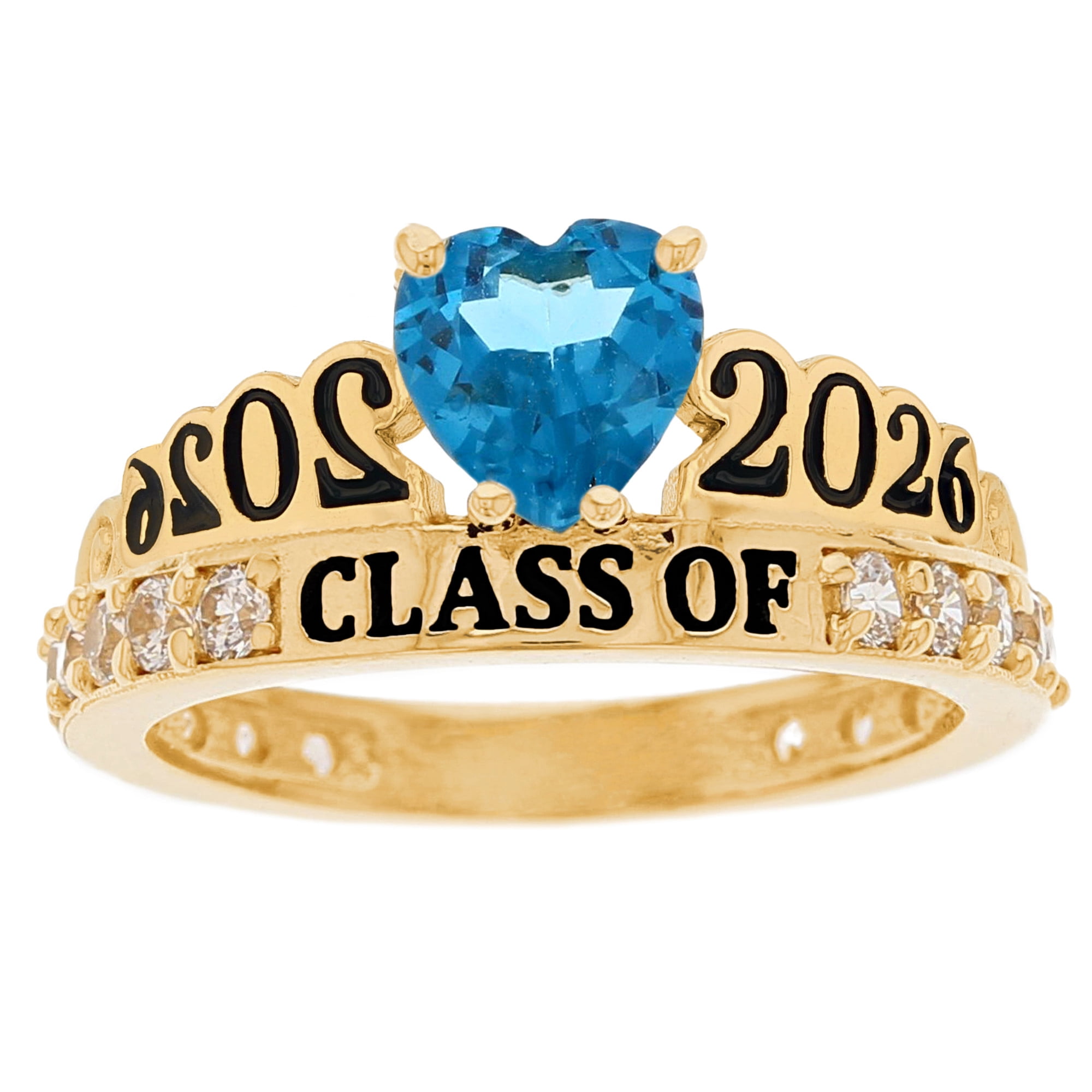 JackAni 10k Yellow Gold Simulated Blue Zircon December Birthstone Gorgeous 2026 Graduation Ring - Size 5.00