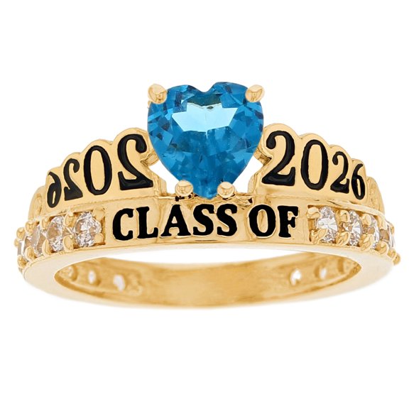 JackAni 14k Yellow Gold Simulated Blue Zircon December Birthstone Gorgeous 2026 Graduation Ring - Size 5.00