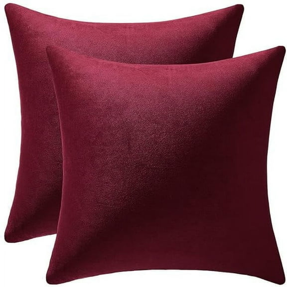 0829 Throw Pillow Covers 18x18 Burgundy: 2 Pack Cozy Soft Velvet Square Decorative Pillow Cases for Farmhouse Home Decor