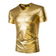 thumbnail image 4 of YONGHS Men's Liquid Shiny Metallic V-Neck Short Sleeve T-Shirt for Nightclub Tops Gold 3XL, 4 of 6