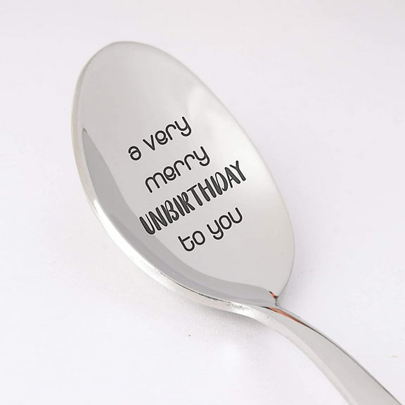 Engraved Spoon - Gift for Friend | Spoon Christmas Gift for Men Women | Funny Valentines Day Gift for Girlfriend | Holiday / Birthday Gift for Teens Boy Girl | Very Merry Unbirthday to You - 7 Inch