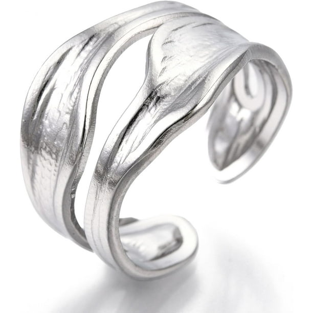 2 Anillos de puño anchos, anillos abiertos, anillos personalizados para nudillos, joyería delicada y moderna para mujer, acero inoxidable, color, talla 8 (18,1 mm).