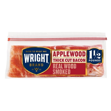 Wright Brand Thick Cut Applewood Real Wood Smoked Bacon, 1.5 lb