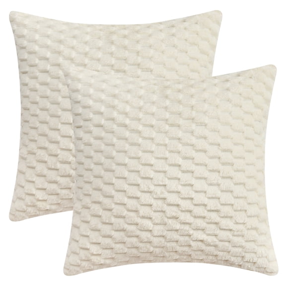 Unique Bargains Pack of 2 Soft Fuzzy Plush Cushion Cover White 18" x 18"
