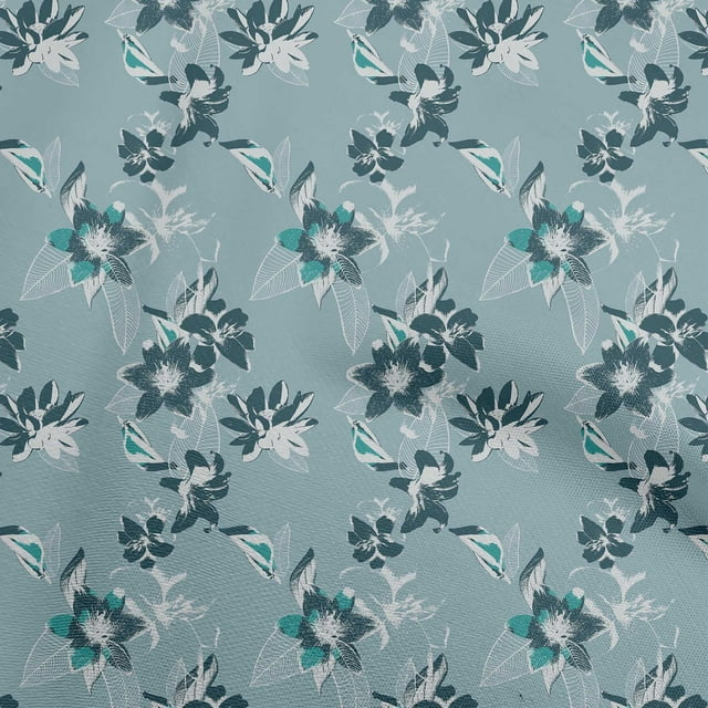 oneOone Rayon Dusty Blue Fabric Floral Craft Projects Decor Fabric Printed By The Yard 56 Inch Wide-FD
