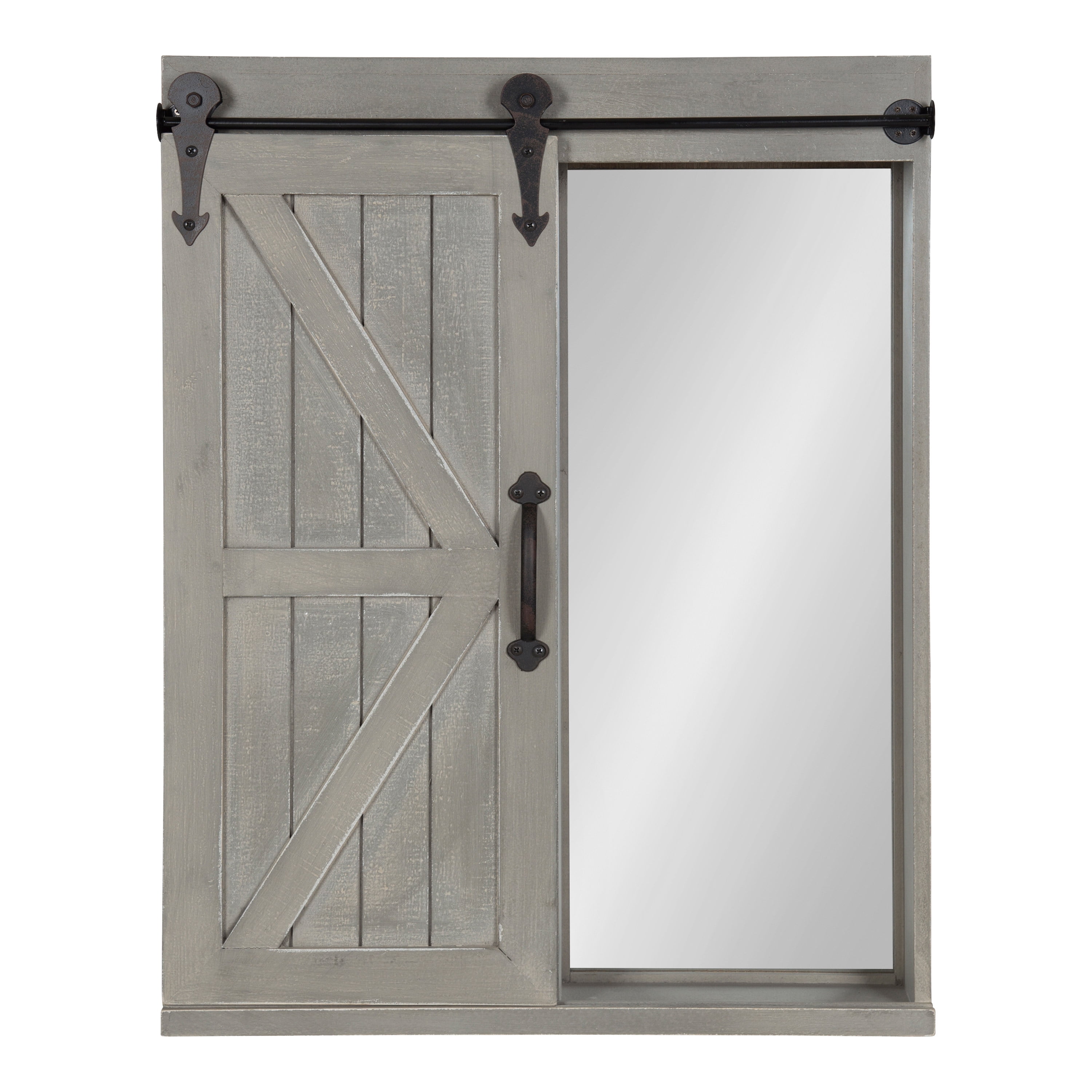 Rustic Gray Farmhouse Vanity Mirror Cabinet with Sliding Barn Door