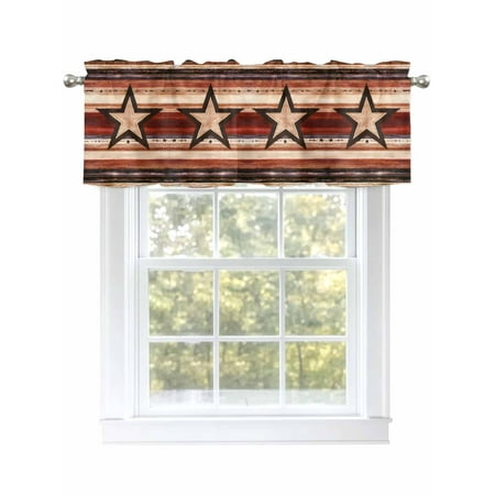 Independence Day Star Valances for Windows Rod Pocket Kitchen Valance Curtains - Soft & Washable Small Window Treatment for Living Room Bathroom Western 54x18inch