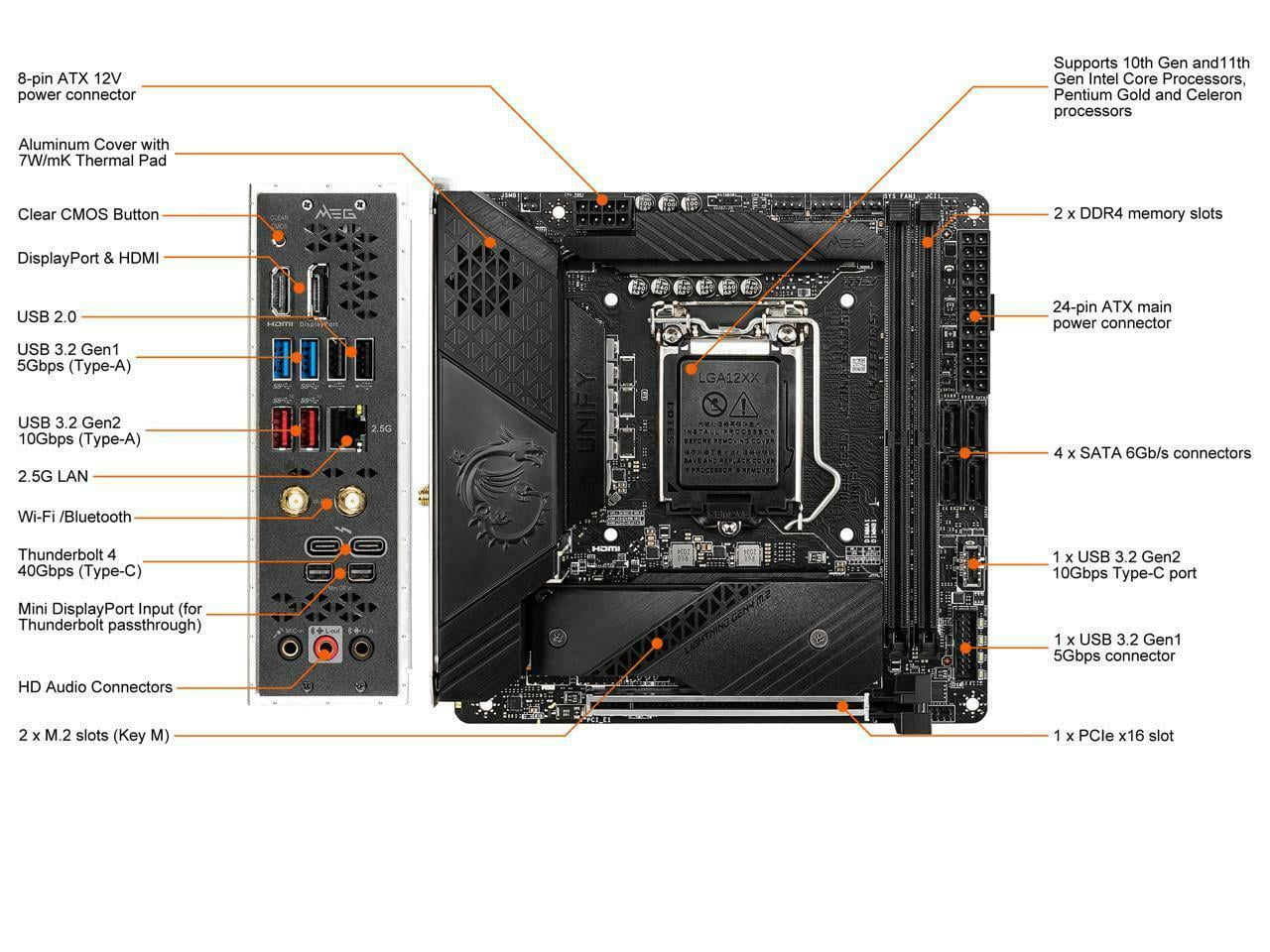 MSI MEG Z590I UNIFY LGA 1200 Intel Z590 Mini ITX Intel Motherboard