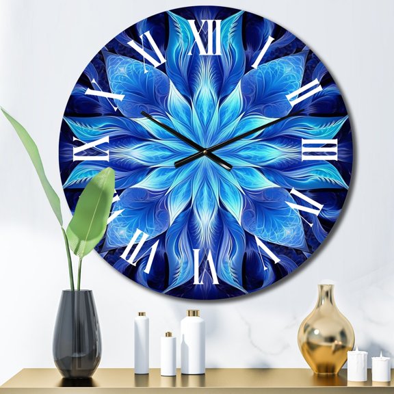 Designart "Fractal Flowers in Turquoise and White VII" Modern Geometric Oversized Wall Clock