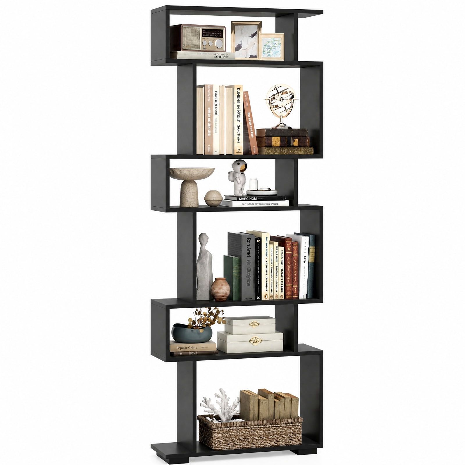 Furnibear 6-Tier Geometric Bookshelf with 2 Anti-Tipping Kits for Home Office for Living Room Home Office Bedroom Display Storage Shelf, Black