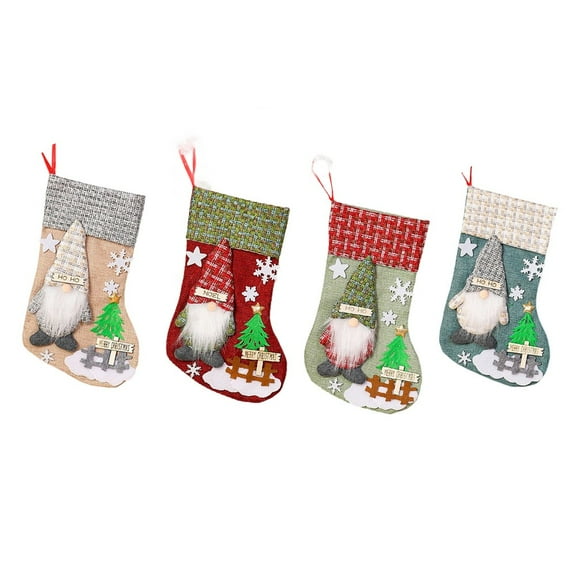 Set Of 4 Plush Christmas Stockings With 3D Gnome Design For Festive Decor