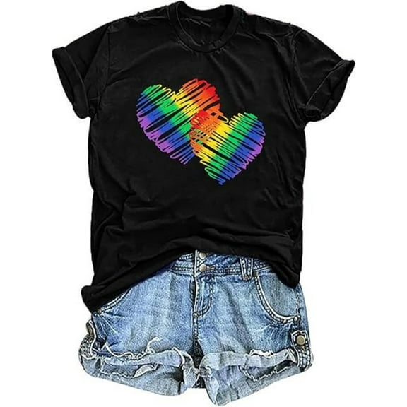 BESTLUCKY Pride T Shirts Women Rainbows Heart Graphic Tees Shirts LGBT Shirts Casual Short Sleeve Tops