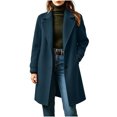 thumbnail image 4 of Zeliretfy Womens Pea Coat Notch Lapel Double Breasted Oversized Overcoat Long Sleeve, Classic Solid Color, with Pockets, Blend Elegant Trench, Chunky Warm Winter Outerwear, for Business, Travel, 4 of 9
