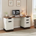 thumbnail image 2 of 59"  Executive Desk with File Drawer and Storage Cabinet, Wooden Computer Table with 3 Drawers for Work and Study, Antique White (Antique White with Black), 2 of 10
