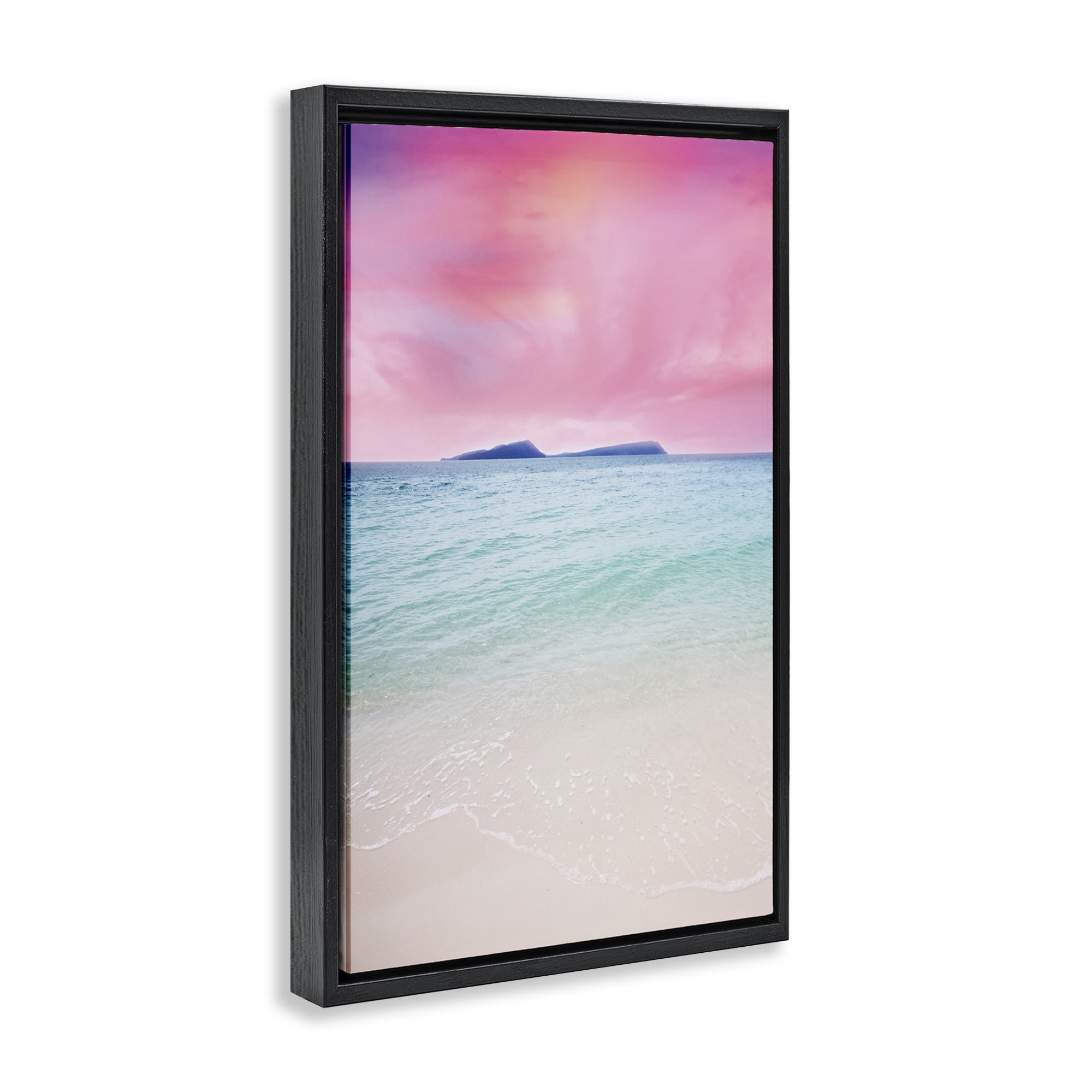 Stupell Industries Pink Sky Shoreline Landscape & Nature Photography Black Floater Framed Canvas Art Print Wall Art, 21 x 31