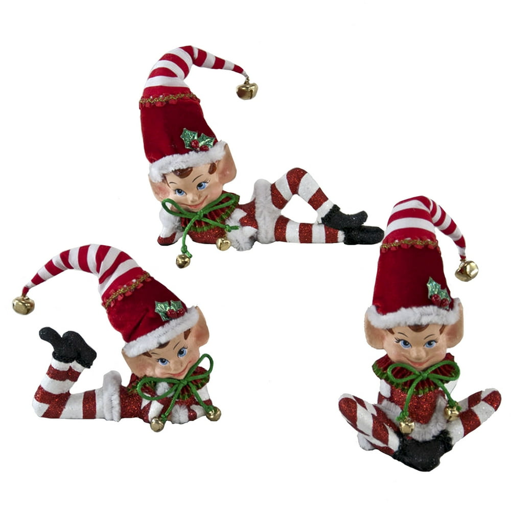 Set Of 3 Christmas Elf Ornaments, Set Of 3