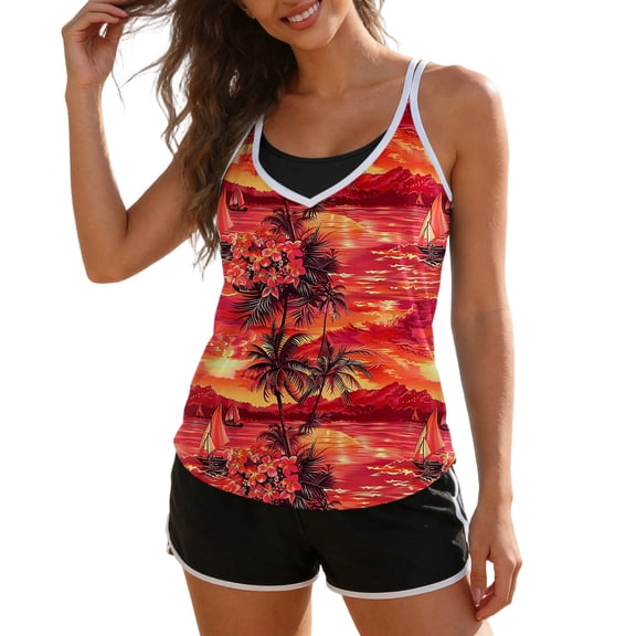 asdoklhq Summer Modest Swimsuits for Swimsuits Tankini Loose Fit Women's Swimsuit Women's Fashion Print Set Sports Two-piece Swimsuit Women's with Shorts Swimsuit Set Multicolor 3X