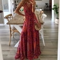 thumbnail image 6 of Green Women Bohemian V-Neck High Waist Floral Print Maxi Dress With Spaghetti Straps For Summer Beach Party, 6 of 8