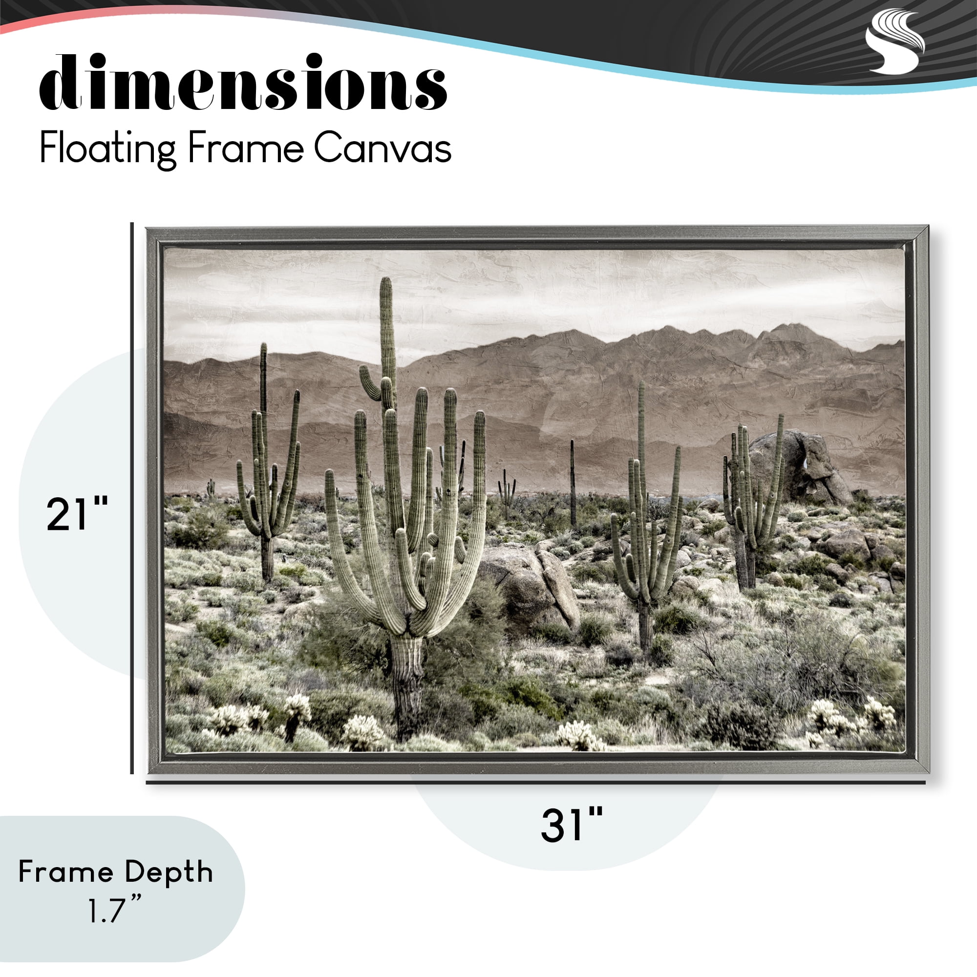 Stupell Industries Desert Land Cacti Wilderness Gray Framed Floater Canvas Wall Art, design by Kim Allen