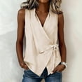 thumbnail image 2 of Nestiefly Womens Linen Wrap Tank Top V Neck Waist Side Tie Shirt Sleeveless Cotton Summer Blouses Asymmetrical Vest Tops Beige XL, 2 of 6