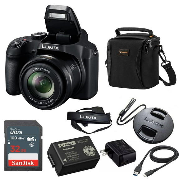LUMIX FZ80D Point and Shoot Digital Compact Camera with 20-1200mm Zoom Lens - Bundle with Bag and 32GB SD Card