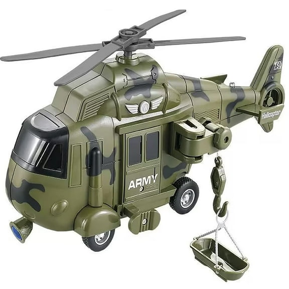 Military Helicopter Toy with Lights and Sound Sirens,Friction Powered Boys Army Toys,Rescue Vehicles Toys for Kids Aged 3 and Up