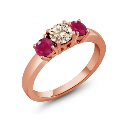 18k Ruby Ring - 1.10 Ct Round Peach Morganite Red Ruby 18K Rose Gold Plated Silver Ring