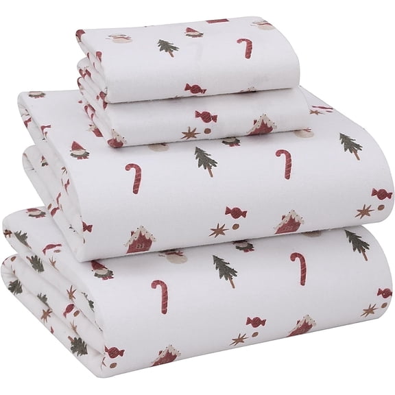Ruvanti Flannel Sheets Full Size - 100% Cotton Brushed Flannel Bed Sheet Sets - Deep Pockets 16 inches (Fits up to 18") - All Seasons Breathable & Super Soft - Warm & Cozy - 4 Pcs - Snowman Home
