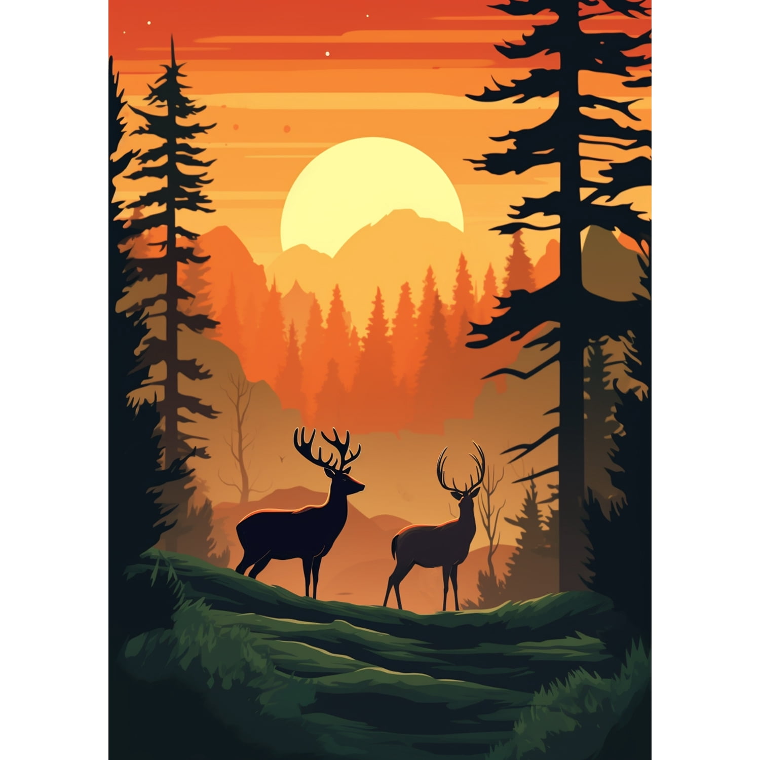 America Forever Peaceful Deer at Sunset House Flag, 28 x 40 inch Double Sided, Wildlife Forest Banner, Nature Outdoor Decor, Peaceful Wilderness Yard Flag
