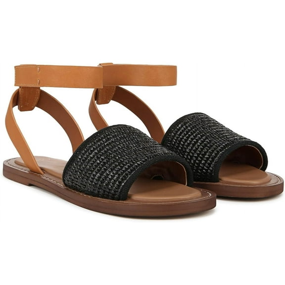 Franco Sarto Women's Rosa Ankle Strap Flat Sandal Black/Brown 5M