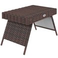 thumbnail image 1 of CoSoTower Outdoor Rattan Foldable End Table, Metal Frame Patio Wicker Table, Coffee Table Side Table for Poolside, Lawn, Garden, Brown, 1 of 7