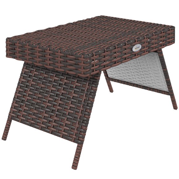 CoSoTower Outdoor Rattan Foldable End Table, Metal Frame Patio Wicker Table, Coffee Table Side Table for Poolside, Lawn, Garden, Brown