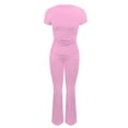 thumbnail image 4 of FEIFLY Women 2 Piece Outfits Slim Short Sleeve Tops Low Rise Flare Leggings Sets Yoga Sweatsuit Solid Color Classic Female Outfits Sets, 4 of 4