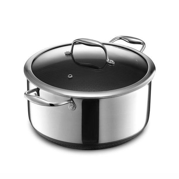 Antiadherente híbrido Stockpot HexClad de 8 litros con tapa de vidrio de inducción