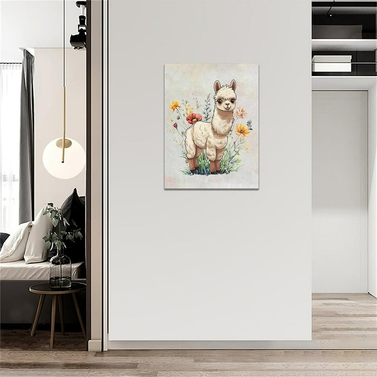 Cute Llama Wall Art Alpaca Wall Decor Canvas Print Painting Home