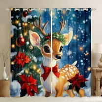 Castle Fairy Cartoon Bow Deer Black Out Curtains for Kids,Happy New Year Curtains Pack of 2 (42x63 Each),Merry Christmas Bedroom Curtains,Luxury Bedroom Decor