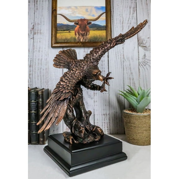 American Bald Eagle Swooping With Open Wings Bronze Electroplated Resin Figurine