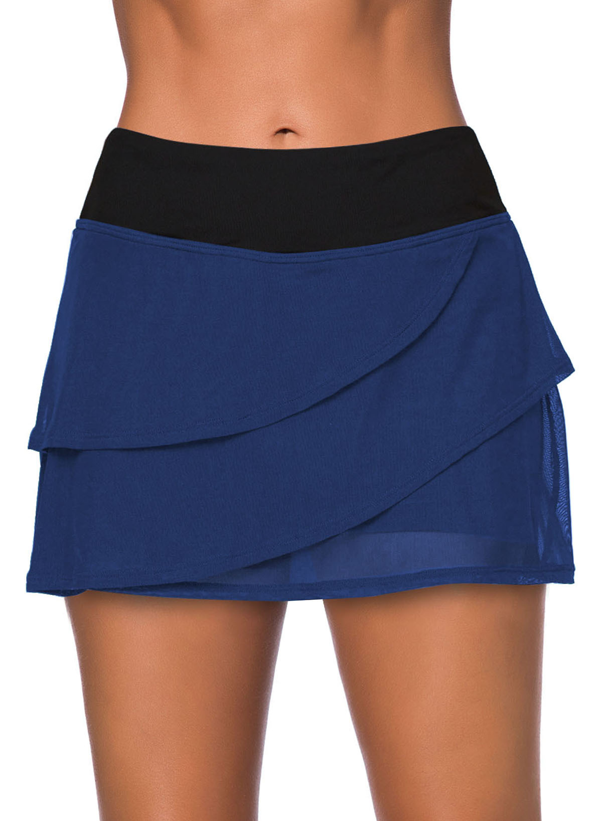 Astylish Womens Ruffle Swim Skirt Elastic Waistband Layered Swimdress