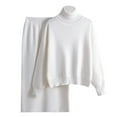 thumbnail image 2 of Dwaogom Women's Sweater Knitted Solid Color Turtleneck Sweater Half Hip Wrap Skirt Two-piece Knitted Suit For Women Topcoat Button Down Shirt Dress Pocket, 2 of 9